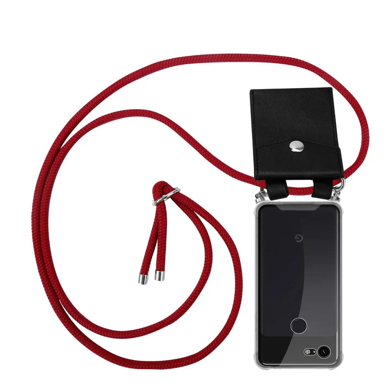 Cadorabo Handy Kette kompatibel mit Google PIXEL 3 Silikon Schutzhülle mit Silbernen Ringen, Kordel Band und abnehmbarem Etui