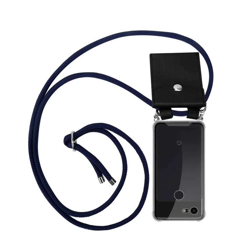 Cadorabo Handy Kette kompatibel mit Google PIXEL 3 Silikon Schutzhülle mit Silbernen Ringen, Kordel Band und abnehmbarem Etui