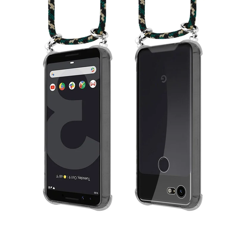 Cadorabo Handy Kette kompatibel mit Google PIXEL 3 Silikon Schutzhülle mit Silbernen Ringen, Kordel Band und abnehmbarem Etui