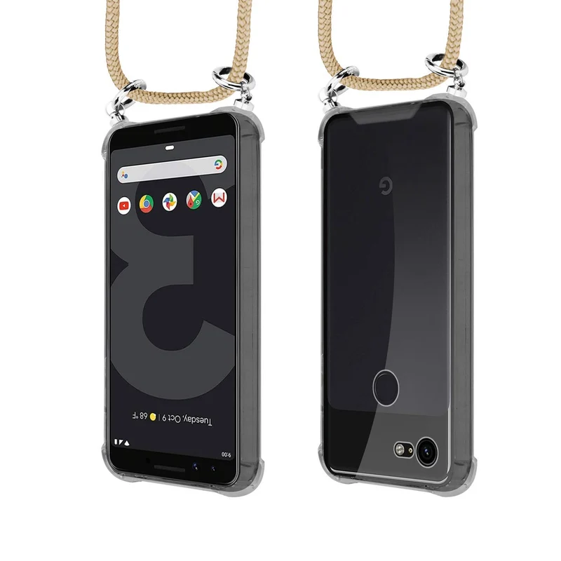 Cadorabo Handy Kette kompatibel mit Google PIXEL 3 Silikon Schutzhülle mit Silbernen Ringen, Kordel Band und abnehmbarem Etui