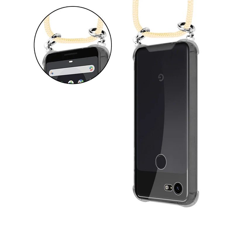 Cadorabo Handy Kette kompatibel mit Google PIXEL 3 Silikon Schutzhülle mit Silbernen Ringen, Kordel Band und abnehmbarem Etui