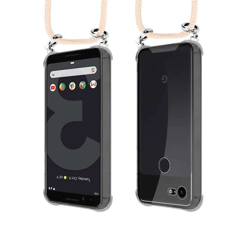 Cadorabo Handy Kette kompatibel mit Google PIXEL 3 Silikon Schutzhülle mit Silbernen Ringen, Kordel Band und abnehmbarem Etui