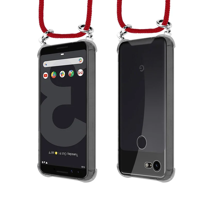 Cadorabo Handy Kette kompatibel mit Google PIXEL 3 Silikon Schutzhülle mit Silbernen Ringen, Kordel Band und abnehmbarem Etui