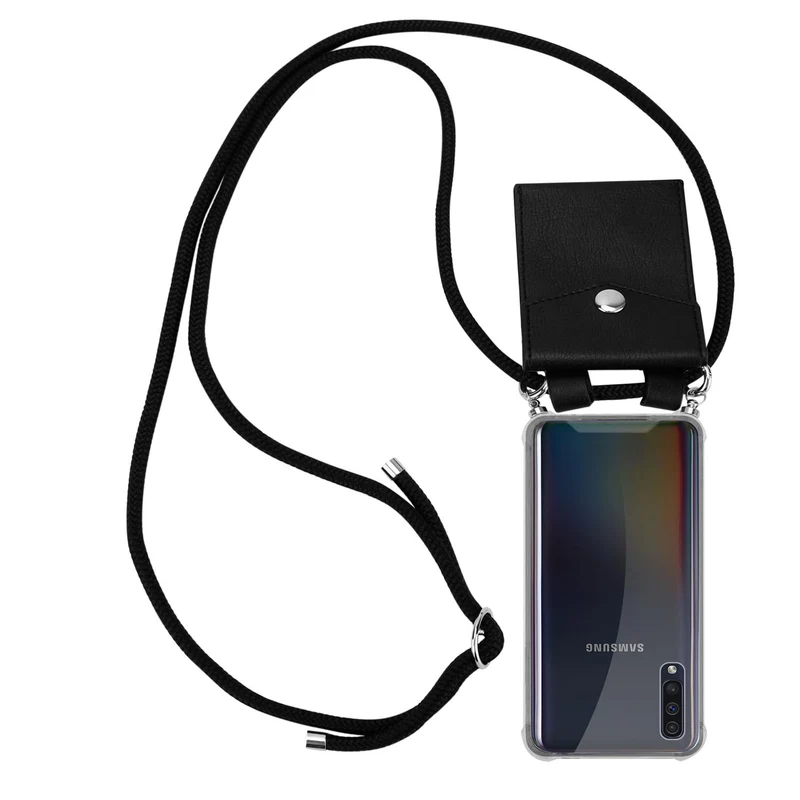 Cadorabo Handy Kette kompatibel mit Samsung Galaxy A50 4G / A50s / A30s Silikon Schutzhülle mit Silbernen Ringen, Kordel Band und abnehmbarem Etui