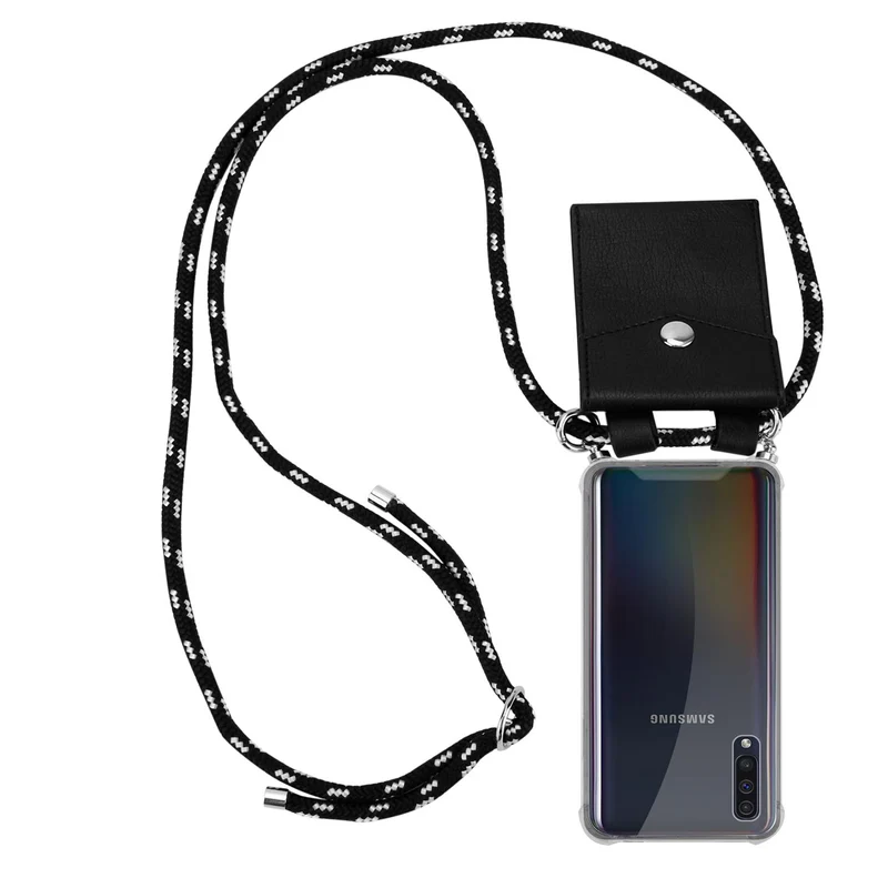 Cadorabo Handy Kette kompatibel mit Samsung Galaxy A50 4G / A50s / A30s Silikon Schutzhülle mit Silbernen Ringen, Kordel Band und abnehmbarem Etui