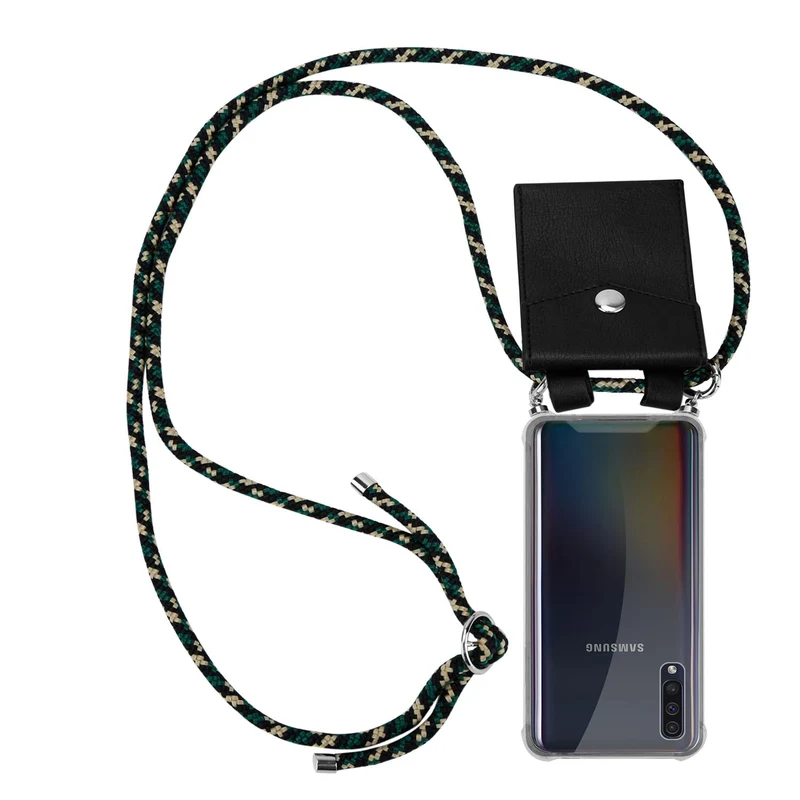 Cadorabo Handy Kette kompatibel mit Samsung Galaxy A50 4G / A50s / A30s Silikon Schutzhülle mit Silbernen Ringen, Kordel Band und abnehmbarem Etui