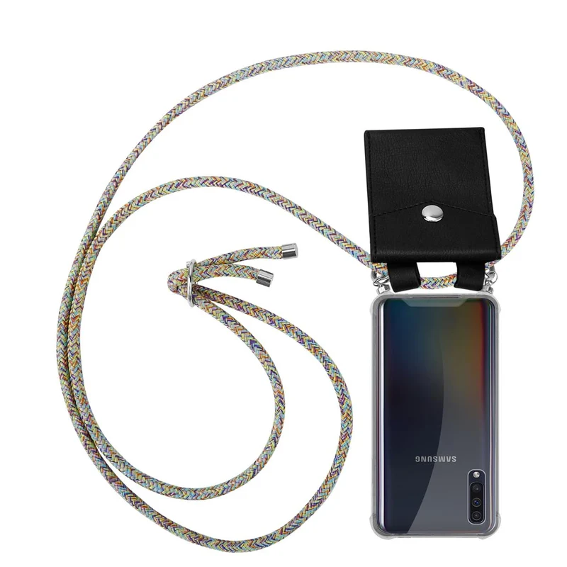 Cadorabo Handy Kette kompatibel mit Samsung Galaxy A50 4G / A50s / A30s Silikon Schutzhülle mit Silbernen Ringen, Kordel Band und abnehmbarem Etui