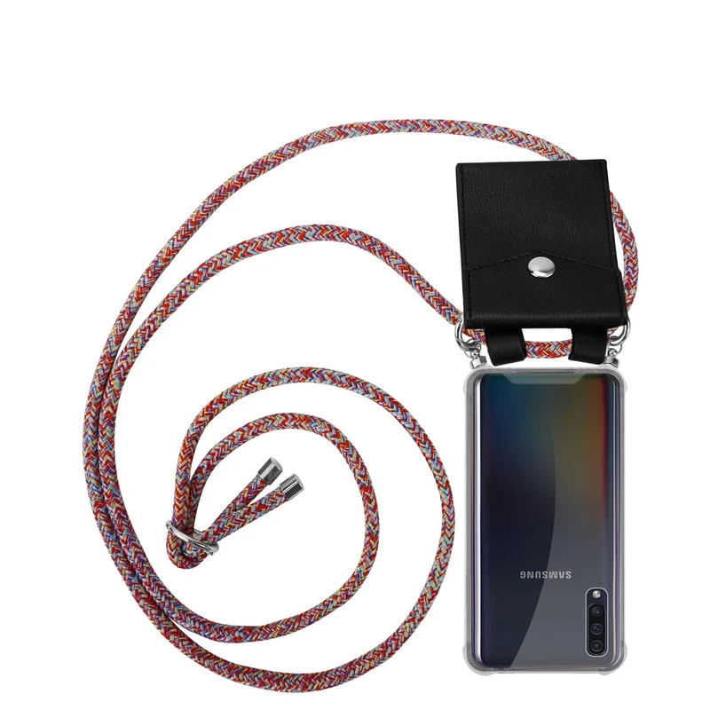 Cadorabo Handy Kette kompatibel mit Samsung Galaxy A50 4G / A50s / A30s Silikon Schutzhülle mit Silbernen Ringen, Kordel Band und abnehmbarem Etui