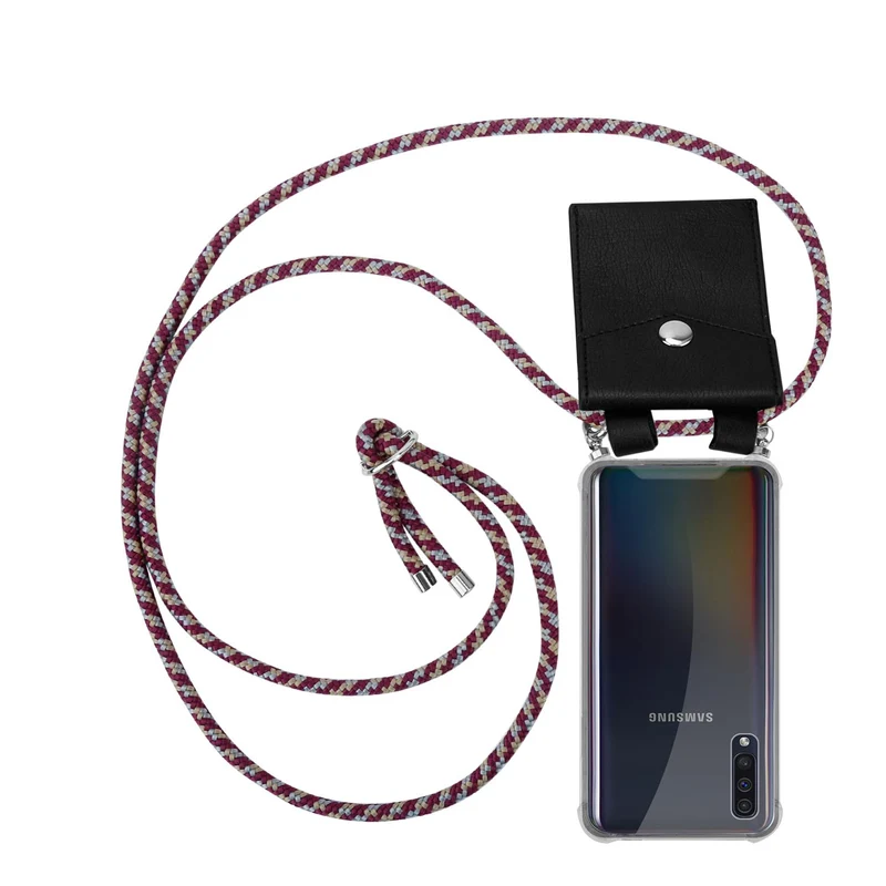 Cadorabo Handy Kette kompatibel mit Samsung Galaxy A50 4G / A50s / A30s Silikon Schutzhülle mit Silbernen Ringen, Kordel Band und abnehmbarem Etui