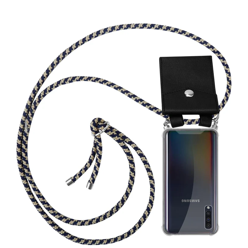 Cadorabo Handy Kette kompatibel mit Samsung Galaxy A50 4G / A50s / A30s Silikon Schutzhülle mit Silbernen Ringen, Kordel Band und abnehmbarem Etui