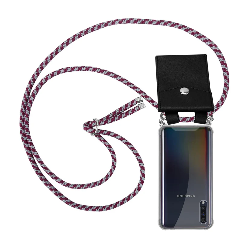 Cadorabo Handy Kette kompatibel mit Samsung Galaxy A50 4G / A50s / A30s Silikon Schutzhülle mit Silbernen Ringen, Kordel Band und abnehmbarem Etui