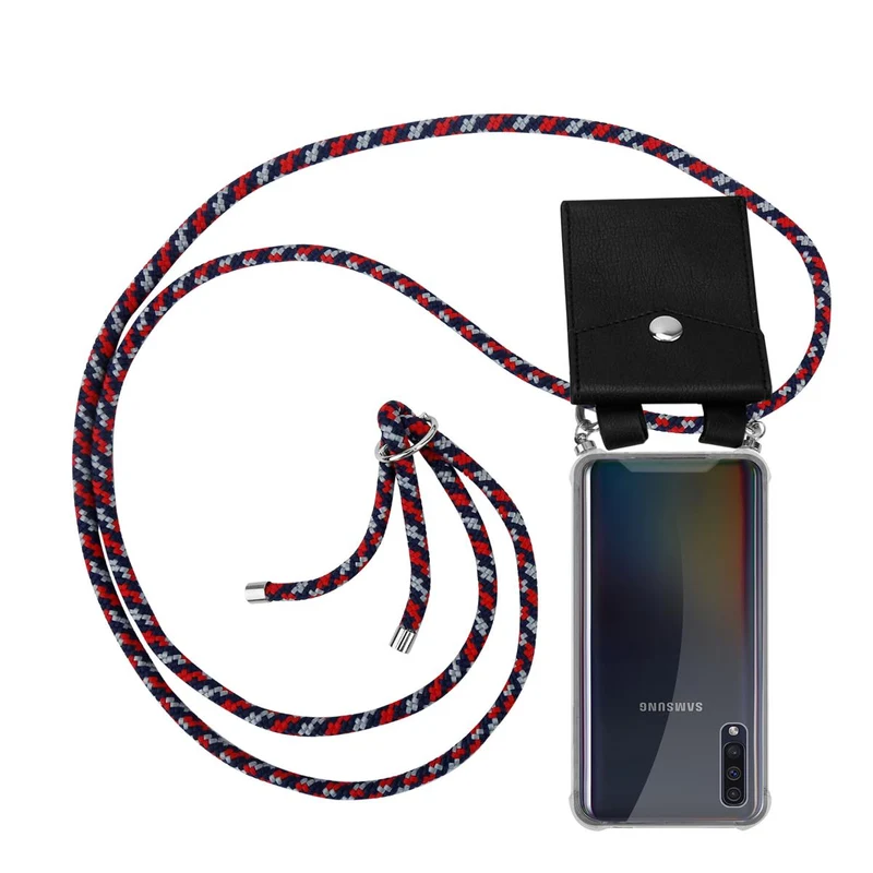 Cadorabo Handy Kette kompatibel mit Samsung Galaxy A50 4G / A50s / A30s Silikon Schutzhülle mit Silbernen Ringen, Kordel Band und abnehmbarem Etui