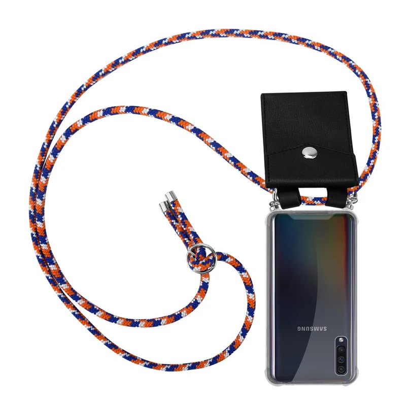 Cadorabo Handy Kette kompatibel mit Samsung Galaxy A50 4G / A50s / A30s Silikon Schutzhülle mit Silbernen Ringen, Kordel Band und abnehmbarem Etui