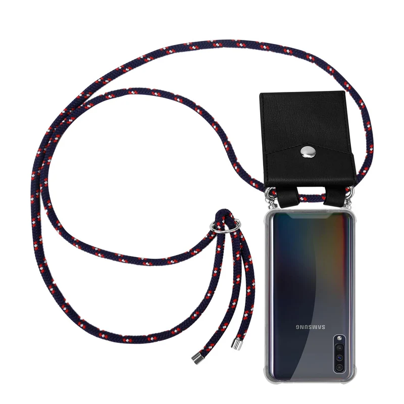 Cadorabo Handy Kette kompatibel mit Samsung Galaxy A50 4G / A50s / A30s Silikon Schutzhülle mit Silbernen Ringen, Kordel Band und abnehmbarem Etui