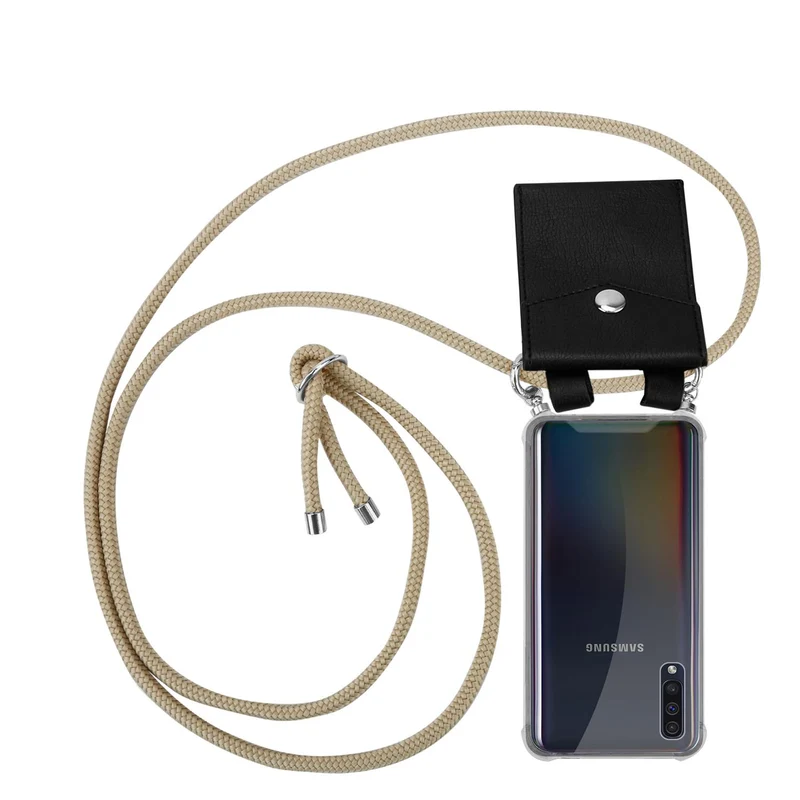 Cadorabo Handy Kette kompatibel mit Samsung Galaxy A50 4G / A50s / A30s Silikon Schutzhülle mit Silbernen Ringen, Kordel Band und abnehmbarem Etui
