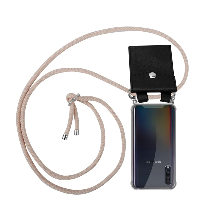 Cadorabo Handy Kette kompatibel mit Samsung Galaxy A50 4G / A50s / A30s Silikon Schutzhülle mit Silbernen Ringen, Kordel Band und abnehmbarem Etui