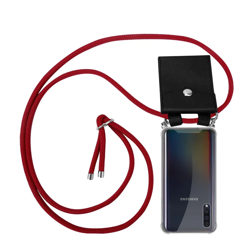 Cadorabo Handy Kette kompatibel mit Samsung Galaxy A50 4G / A50s / A30s Silikon Schutzhülle mit Silbernen Ringen, Kordel Band und abnehmbarem Etui