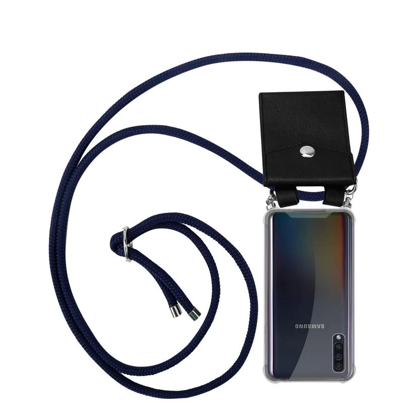 Cadorabo Handy Kette kompatibel mit Samsung Galaxy A50 4G / A50s / A30s Silikon Schutzhülle mit Silbernen Ringen, Kordel Band und abnehmbarem Etui