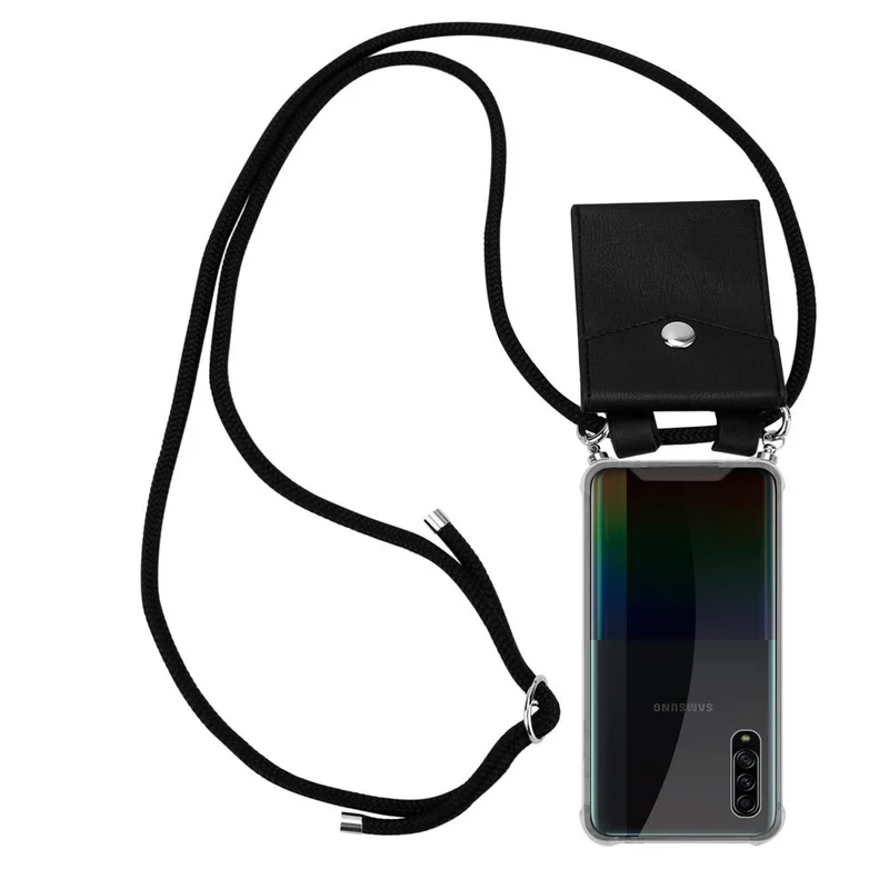 Cadorabo Handy Kette kompatibel mit Samsung Galaxy A90 5G Silikon Schutzhülle mit Silbernen Ringen, Kordel Band und abnehmbarem Etui