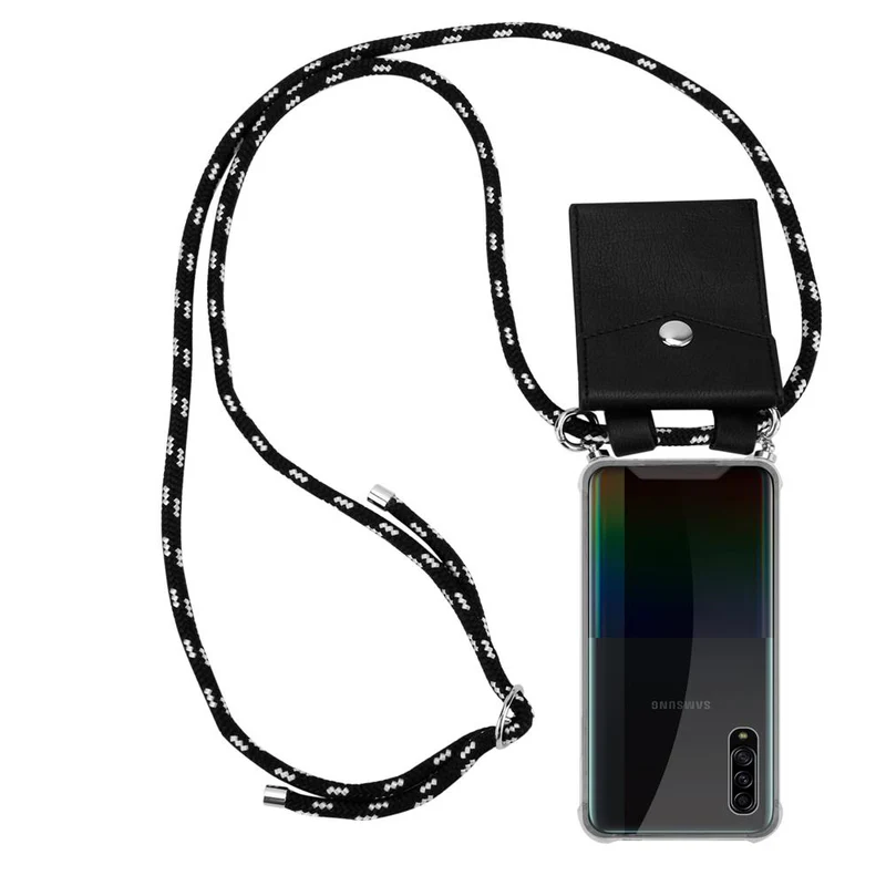 Cadorabo Handy Kette kompatibel mit Samsung Galaxy A90 5G Silikon Schutzhülle mit Silbernen Ringen, Kordel Band und abnehmbarem Etui