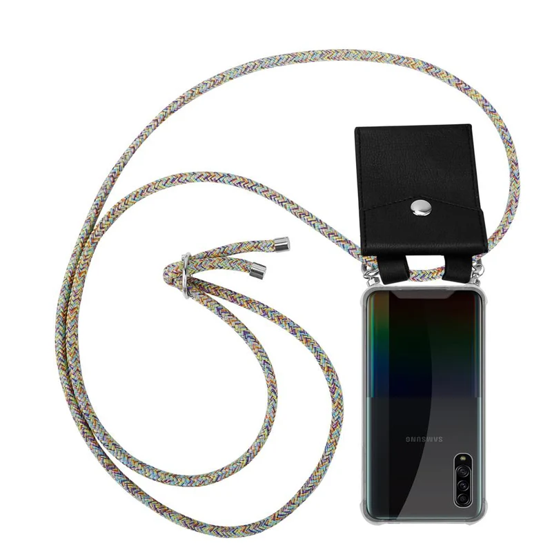 Cadorabo Handy Kette kompatibel mit Samsung Galaxy A90 5G Silikon Schutzhülle mit Silbernen Ringen, Kordel Band und abnehmbarem Etui