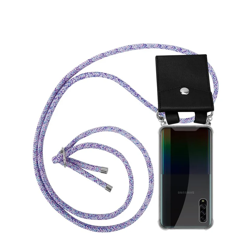 Cadorabo Handy Kette kompatibel mit Samsung Galaxy A90 5G Silikon Schutzhülle mit Silbernen Ringen, Kordel Band und abnehmbarem Etui