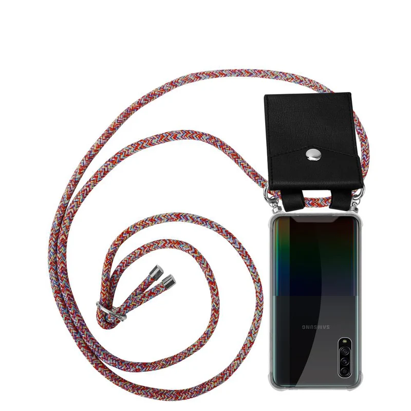 Cadorabo Handy Kette kompatibel mit Samsung Galaxy A90 5G Silikon Schutzhülle mit Silbernen Ringen, Kordel Band und abnehmbarem Etui