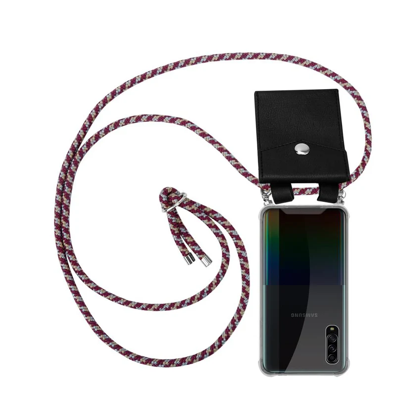 Cadorabo Handy Kette kompatibel mit Samsung Galaxy A90 5G Silikon Schutzhülle mit Silbernen Ringen, Kordel Band und abnehmbarem Etui