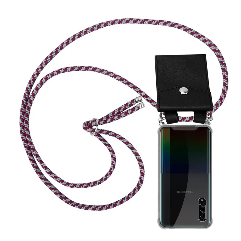 Cadorabo Handy Kette kompatibel mit Samsung Galaxy A90 5G Silikon Schutzhülle mit Silbernen Ringen, Kordel Band und abnehmbarem Etui