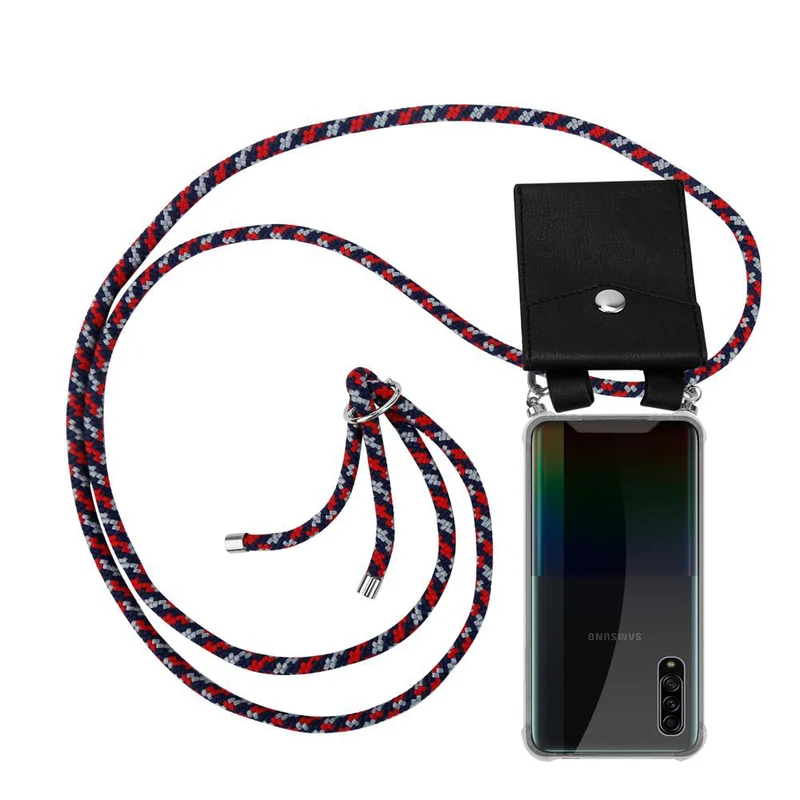 Cadorabo Handy Kette kompatibel mit Samsung Galaxy A90 5G Silikon Schutzhülle mit Silbernen Ringen, Kordel Band und abnehmbarem Etui