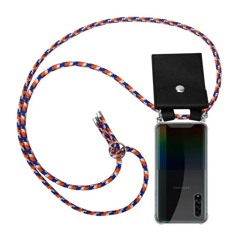 Cadorabo Handy Kette kompatibel mit Samsung Galaxy A90 5G Silikon Schutzhülle mit Silbernen Ringen, Kordel Band und abnehmbarem Etui