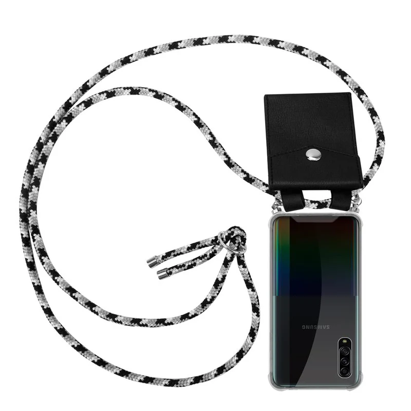 Cadorabo Handy Kette kompatibel mit Samsung Galaxy A90 5G Silikon Schutzhülle mit Silbernen Ringen, Kordel Band und abnehmbarem Etui