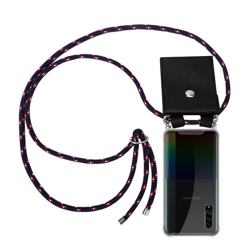 Cadorabo Handy Kette kompatibel mit Samsung Galaxy A90 5G Silikon Schutzhülle mit Silbernen Ringen, Kordel Band und abnehmbarem Etui