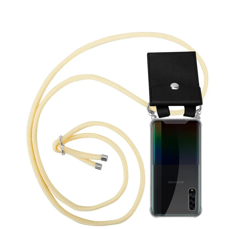 Cadorabo Handy Kette kompatibel mit Samsung Galaxy A90 5G Silikon Schutzhülle mit Silbernen Ringen, Kordel Band und abnehmbarem Etui