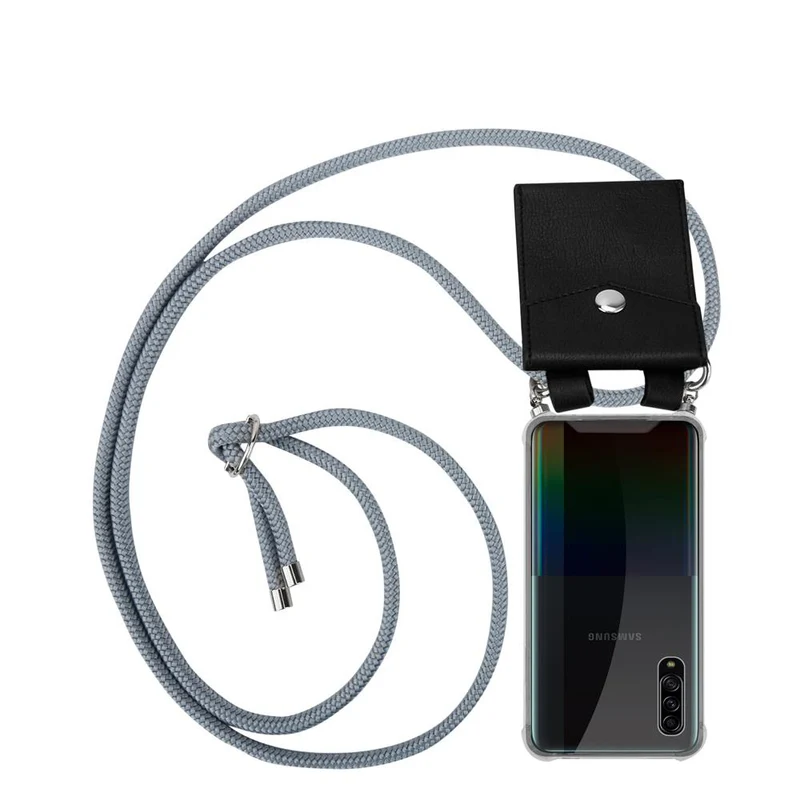 Cadorabo Handy Kette kompatibel mit Samsung Galaxy A90 5G Silikon Schutzhülle mit Silbernen Ringen, Kordel Band und abnehmbarem Etui