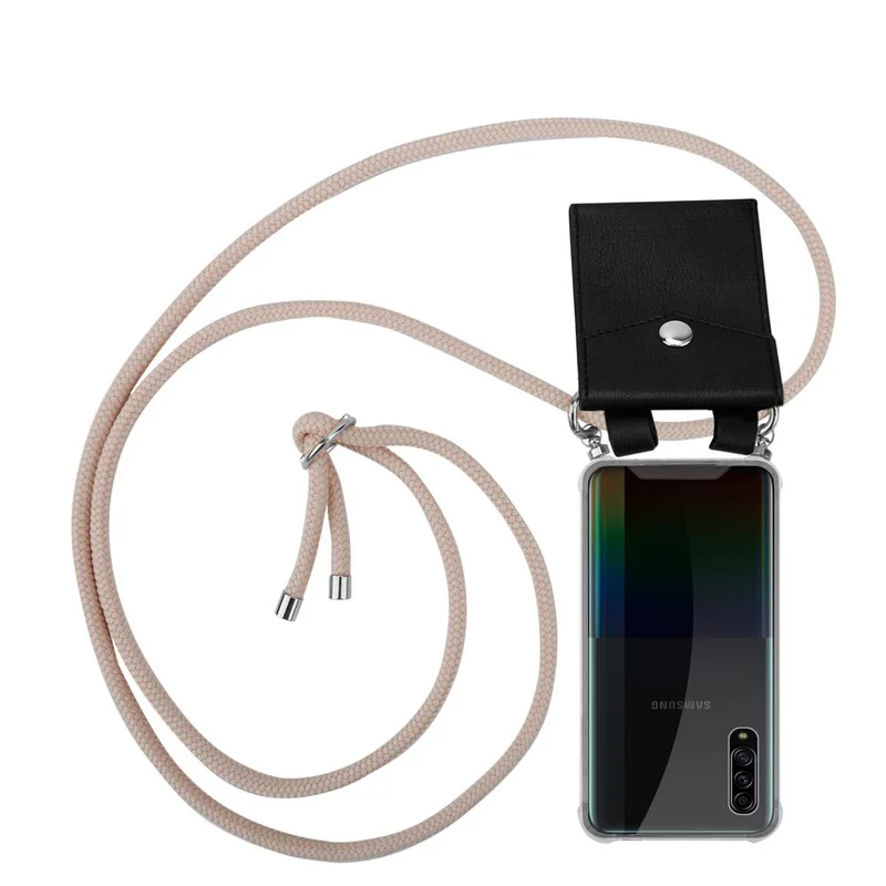 Cadorabo Handy Kette kompatibel mit Samsung Galaxy A90 5G Silikon Schutzhülle mit Silbernen Ringen, Kordel Band und abnehmbarem Etui