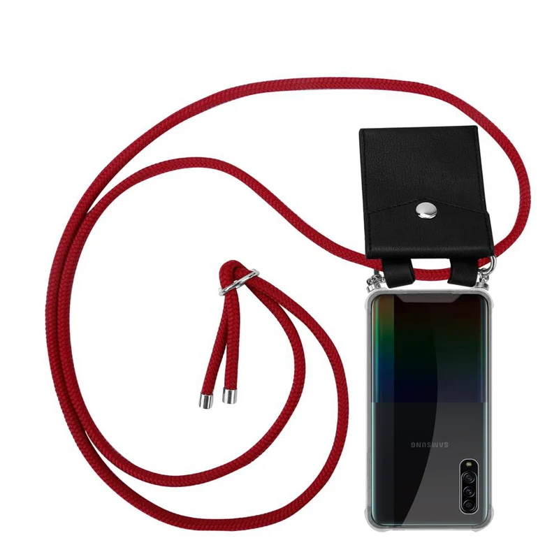 Cadorabo Handy Kette kompatibel mit Samsung Galaxy A90 5G Silikon Schutzhülle mit Silbernen Ringen, Kordel Band und abnehmbarem Etui