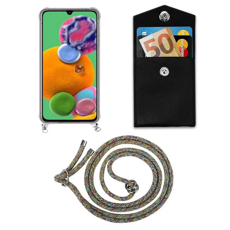 Cadorabo Handy Kette kompatibel mit Samsung Galaxy A90 5G Silikon Schutzhülle mit Silbernen Ringen, Kordel Band und abnehmbarem Etui