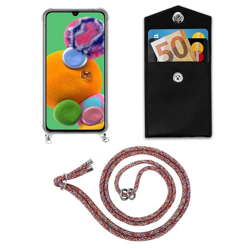 Cadorabo Handy Kette kompatibel mit Samsung Galaxy A90 5G Silikon Schutzhülle mit Silbernen Ringen, Kordel Band und abnehmbarem Etui