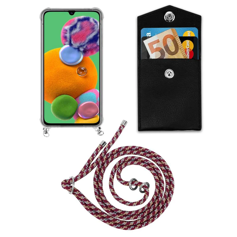 Cadorabo Handy Kette kompatibel mit Samsung Galaxy A90 5G Silikon Schutzhülle mit Silbernen Ringen, Kordel Band und abnehmbarem Etui