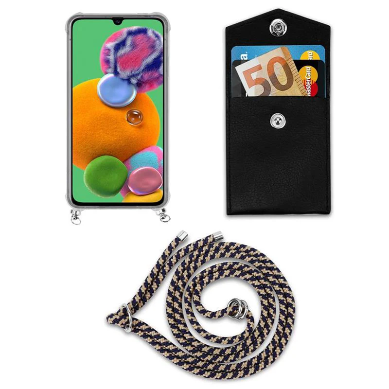 Cadorabo Handy Kette kompatibel mit Samsung Galaxy A90 5G Silikon Schutzhülle mit Silbernen Ringen, Kordel Band und abnehmbarem Etui