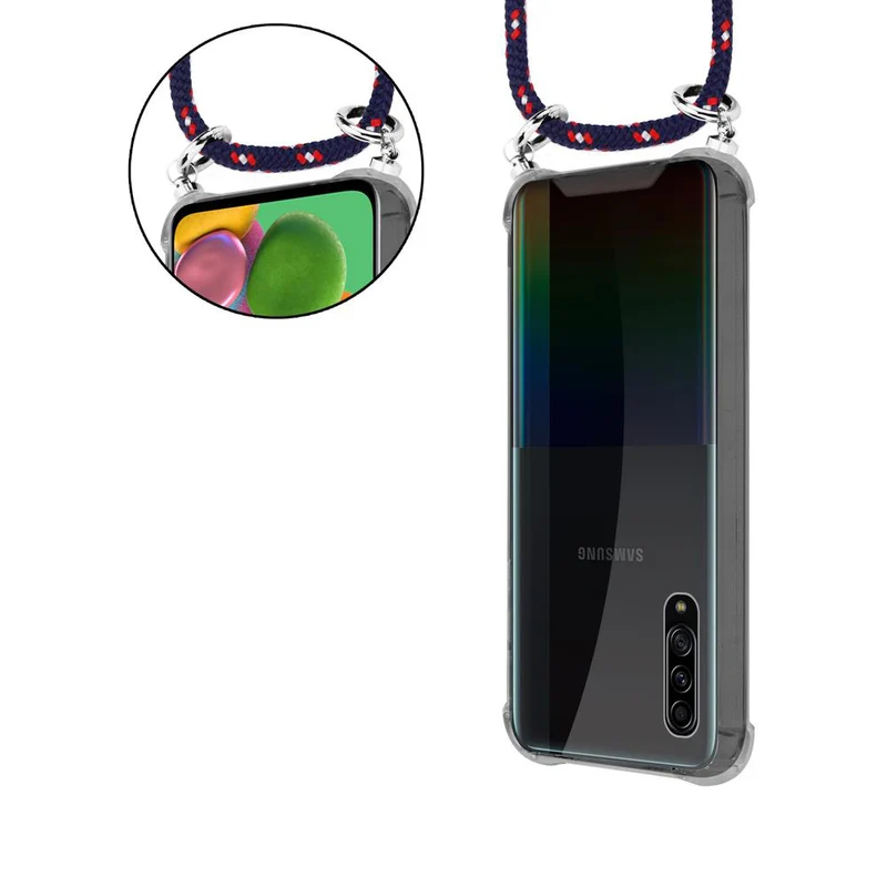 Cadorabo Handy Kette kompatibel mit Samsung Galaxy A90 5G Silikon Schutzhülle mit Silbernen Ringen, Kordel Band und abnehmbarem Etui
