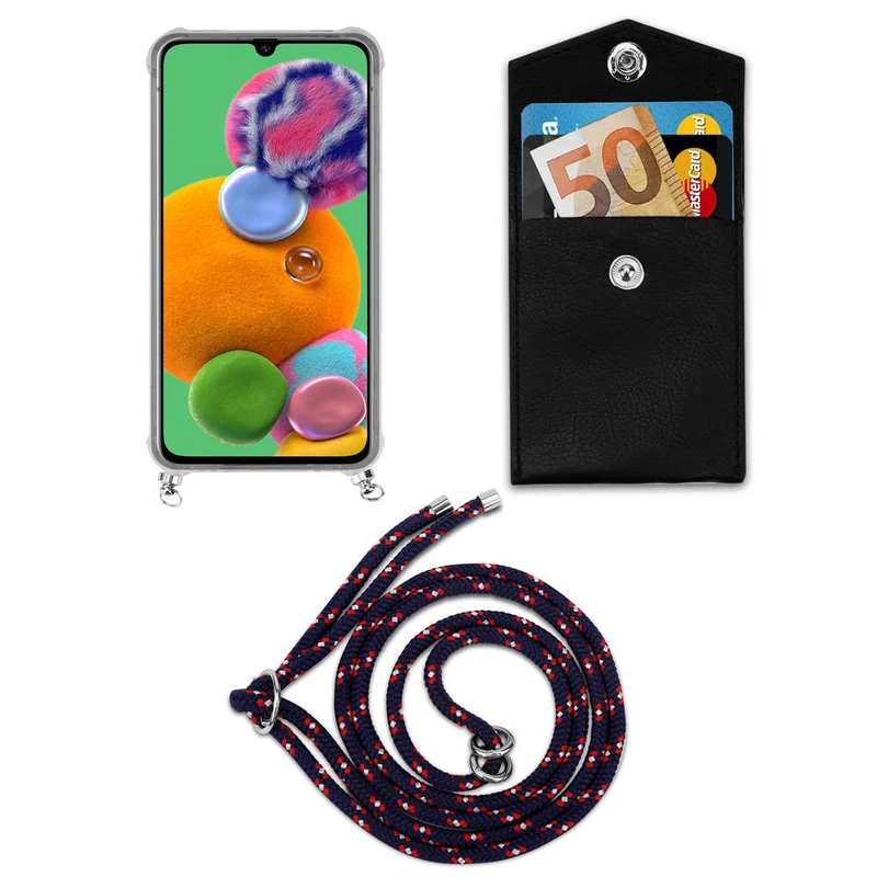 Cadorabo Handy Kette kompatibel mit Samsung Galaxy A90 5G Silikon Schutzhülle mit Silbernen Ringen, Kordel Band und abnehmbarem Etui