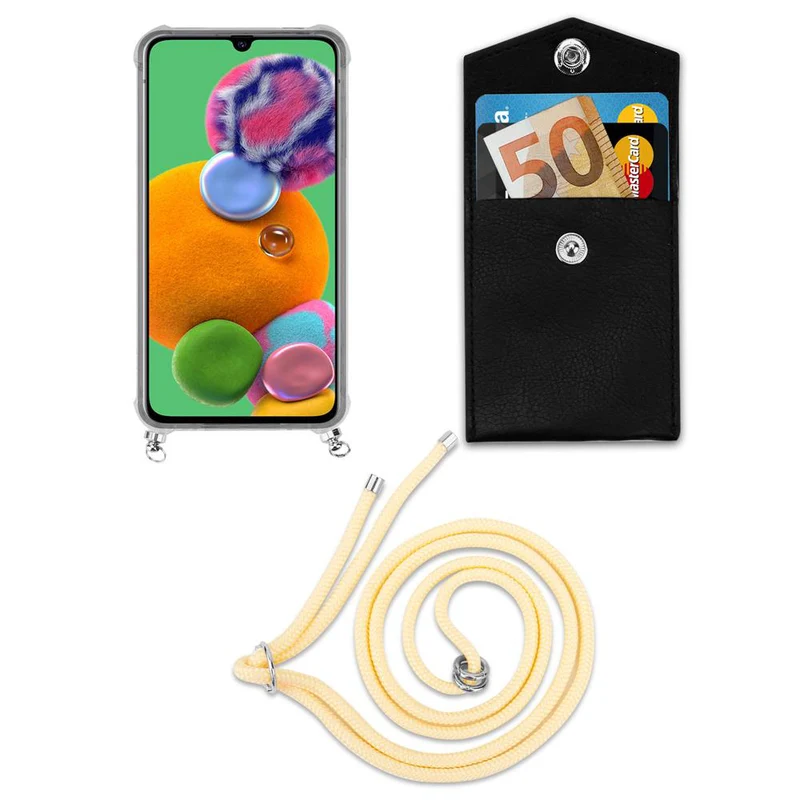 Cadorabo Handy Kette kompatibel mit Samsung Galaxy A90 5G Silikon Schutzhülle mit Silbernen Ringen, Kordel Band und abnehmbarem Etui