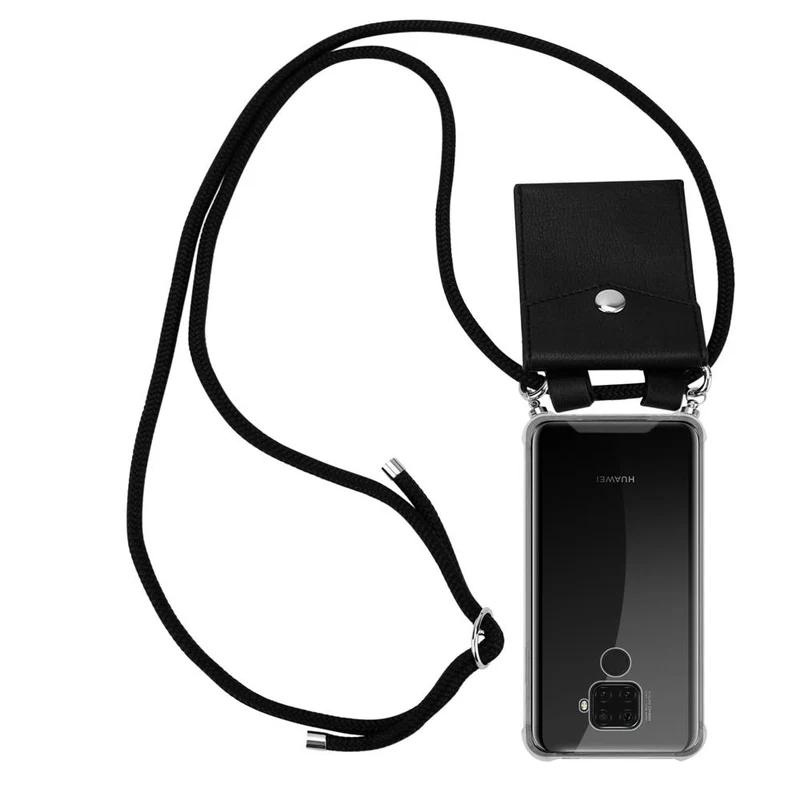 Cadorabo Handy Kette kompatibel mit Huawei MATE 30 LITE Silikon Schutzhülle mit Silbernen Ringen, Kordel Band und abnehmbarem Etui