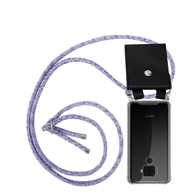 Cadorabo Handy Kette kompatibel mit Huawei MATE 30 LITE Silikon Schutzhülle mit Silbernen Ringen, Kordel Band und abnehmbarem Etui