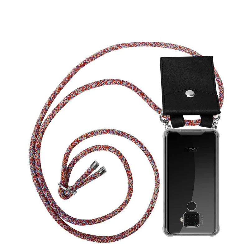 Cadorabo Handy Kette kompatibel mit Huawei MATE 30 LITE Silikon Schutzhülle mit Silbernen Ringen, Kordel Band und abnehmbarem Etui
