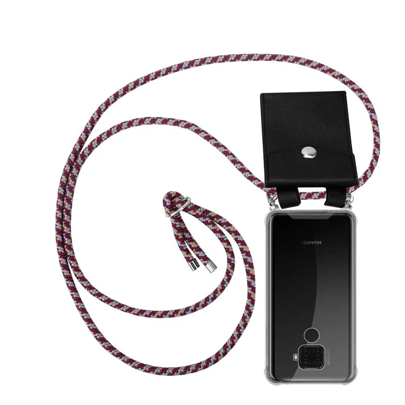 Cadorabo Handy Kette kompatibel mit Huawei MATE 30 LITE Silikon Schutzhülle mit Silbernen Ringen, Kordel Band und abnehmbarem Etui