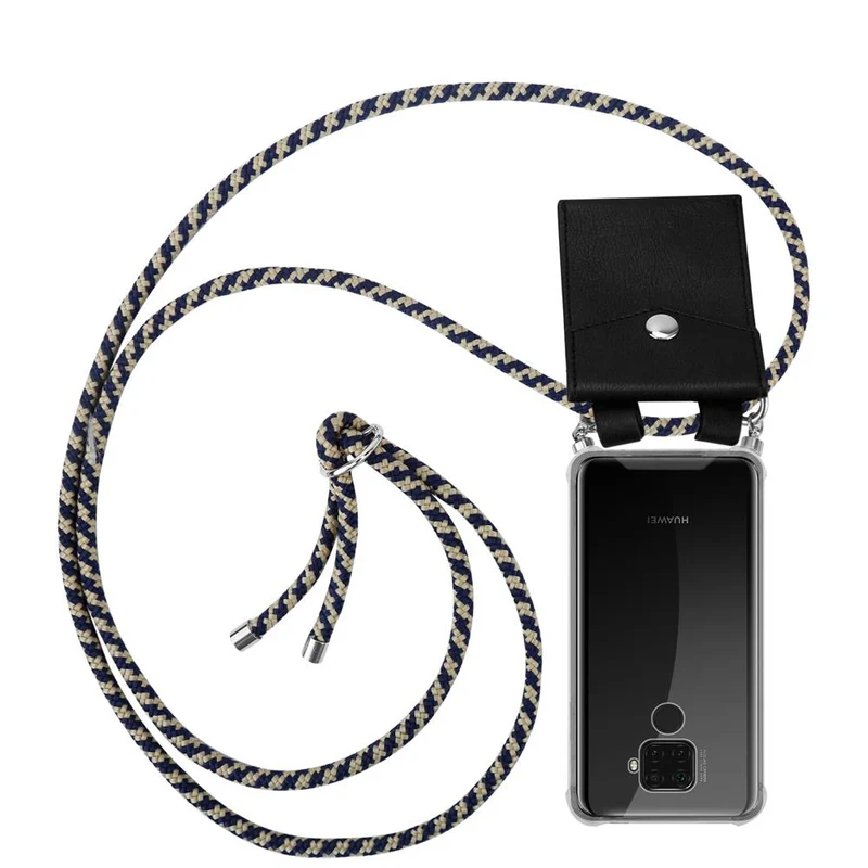 Cadorabo Handy Kette kompatibel mit Huawei MATE 30 LITE Silikon Schutzhülle mit Silbernen Ringen, Kordel Band und abnehmbarem Etui