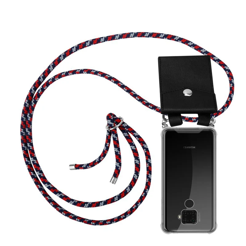 Cadorabo Handy Kette kompatibel mit Huawei MATE 30 LITE Silikon Schutzhülle mit Silbernen Ringen, Kordel Band und abnehmbarem Etui